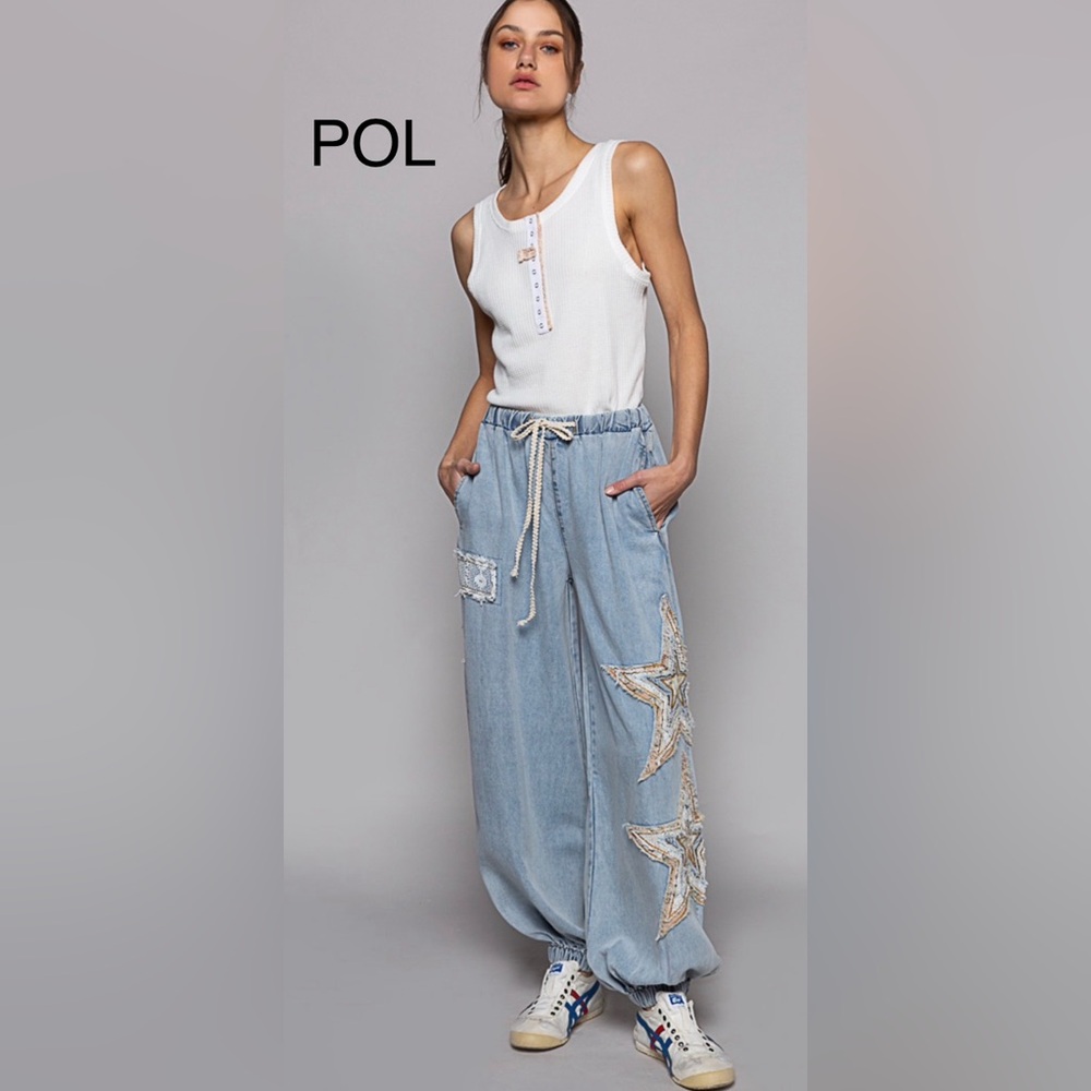 BPB219-1๐๐คPOL Light Blue denim joggers wStar Embellishment! perfect day2date! - Picture 6 of 7